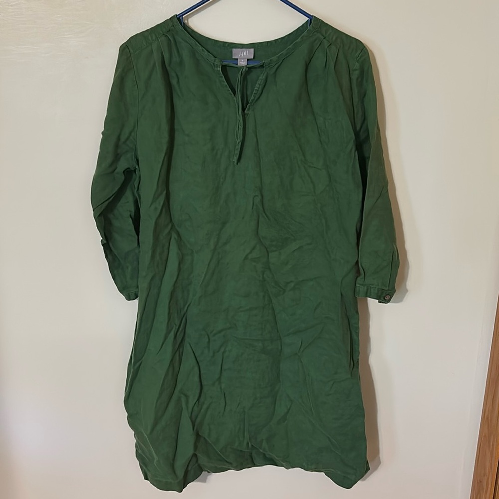 J. Jill Ponte Knit Multiseamed Dress V-Neck 100% Linen size M